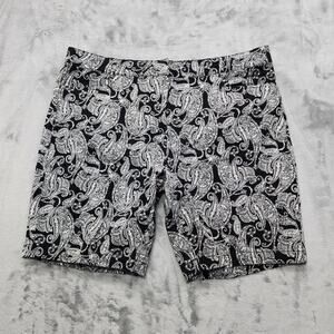 Vintage 90s Basic Editions Shorts Womens XL Black White Paisley Stretch‎ Cotton